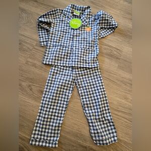 Navy gingham kids long sleeeve pajama set